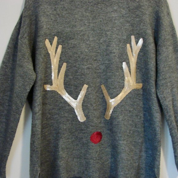 Love & Legend Rudolph Reindeer Gray Sequin Christmas Sweater Plus Size 1X - Picture 5 of 16